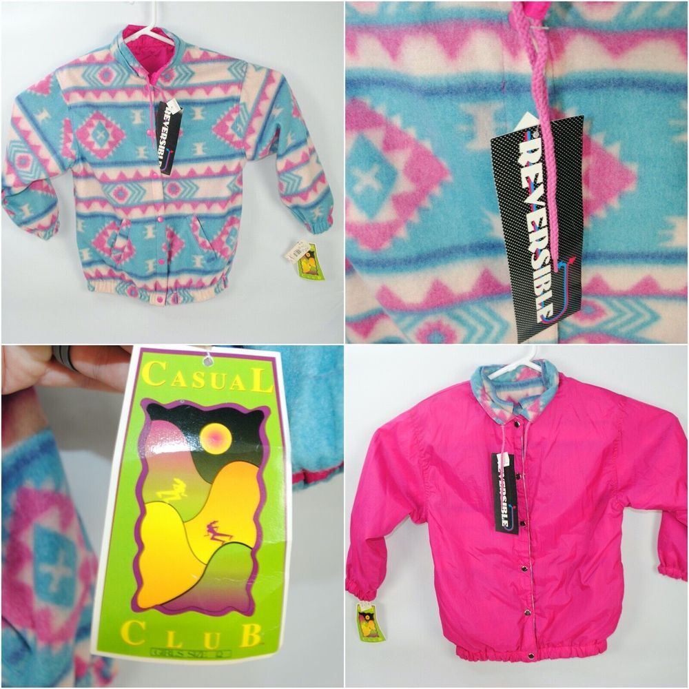 Vintage Casual Club Reversible Windbreaker 90's Pink/Aztec New Fits Womens Small